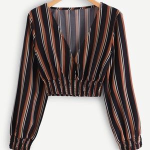 SHEIN V-Neck Striped Crop Top